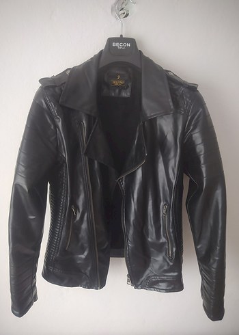 Siyah Deri Biker Ceket Zipperli - Görsel 4