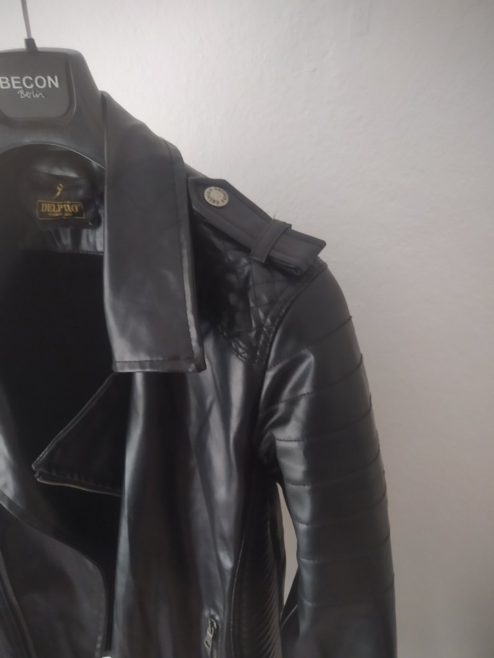 Siyah Deri Biker Ceket Zipperli - Görsel 2