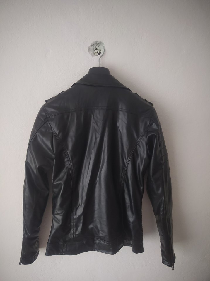 Siyah Deri Biker Ceket Zipperli - Görsel 3