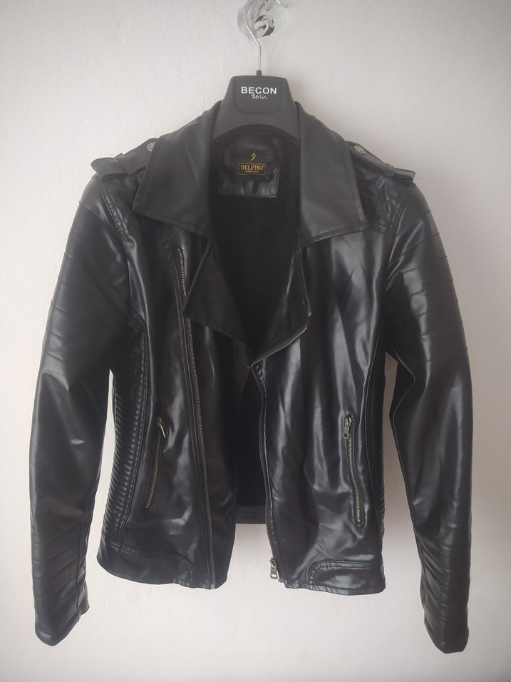 Siyah Deri Biker Ceket Zipperli - Görsel 4