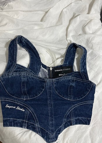 Sagaza Madrid Sageza Studio Koyu Mavi Denim Crop Top