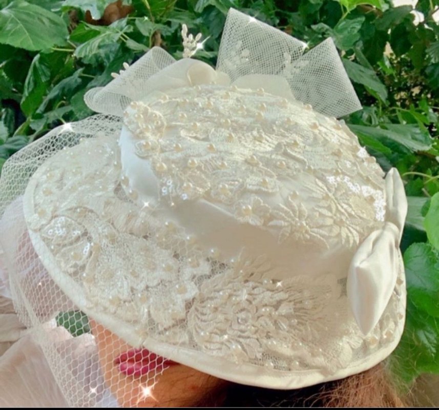 Dantel Detaylı Beyaz Vintage gelin Şapka - Görsel 2