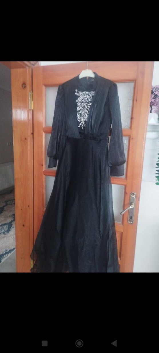 Siyah Drapeli Gotik Uzun Abiye Elbise - Görsel 2