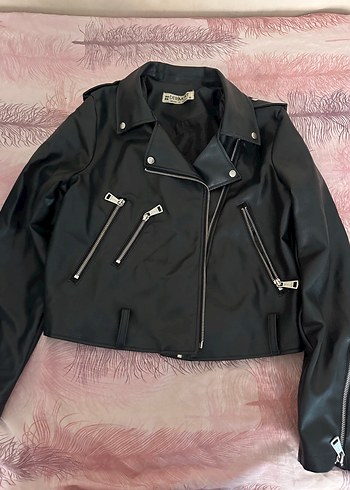 Siyah Deri Biker Ceket