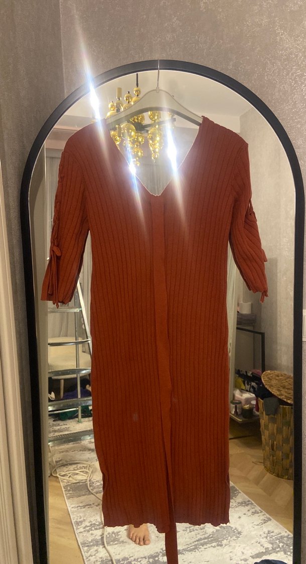 Kahverengi Uzun Triko Elbise - Görsel 2