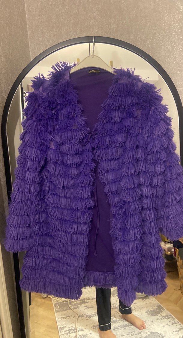 Mor Kadın Midi Boy Tüylü Suni Kürk - Görsel 3