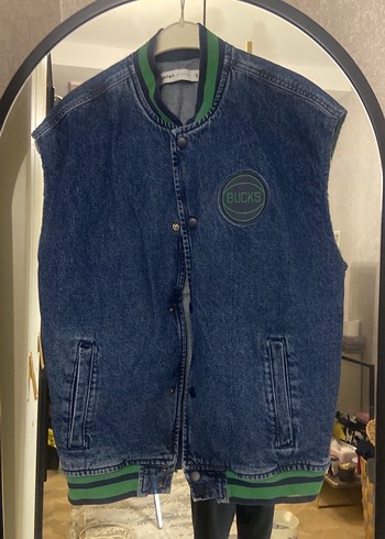 Düğmeli Kolsuz Lacivert Denim Ceket - Görsel 2