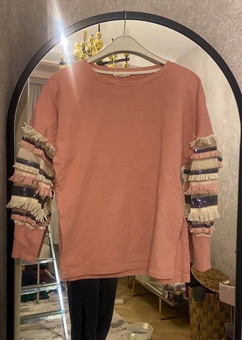 Pembe Renkli Fırfırlı Kadın Sweatshirt - Görsel 2