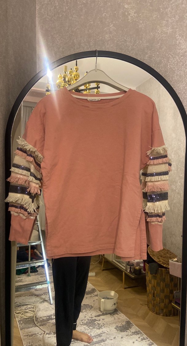 Pembe Renkli Fırfırlı Kadın Sweatshirt - Görsel 2