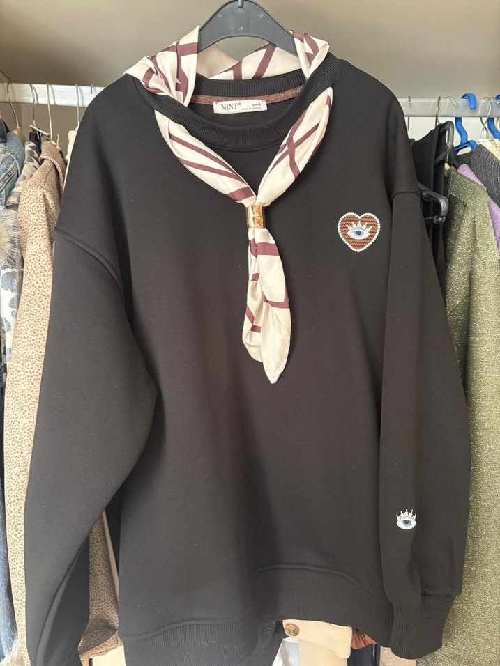 Kahverengi Baskılı Kadın Sweatshirt - Görsel 2