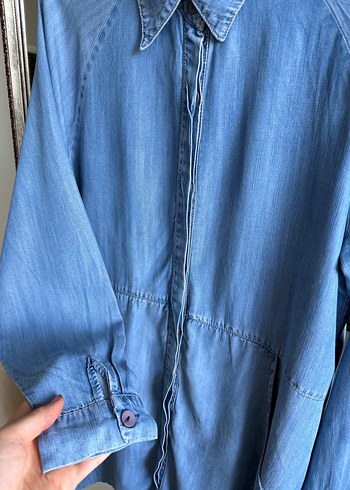 Kadın Mavi Kot Düğmeli Gömlek/Tunik - Görsel 3