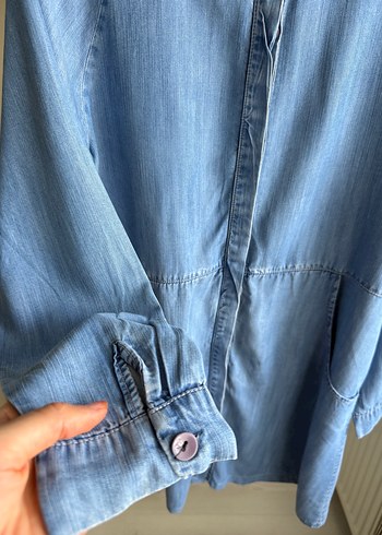 Kadın Mavi Kot Düğmeli Gömlek/Tunik - Görsel 4