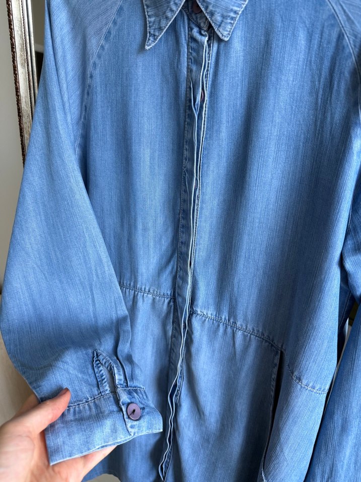 Kadın Mavi Kot Düğmeli Gömlek/Tunik - Görsel 3