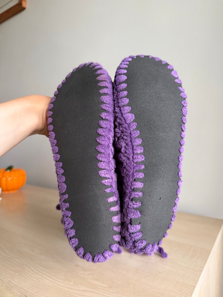 Kızlar İçin Mor Örgü Sıcak Ev Terliği - Görsel 3