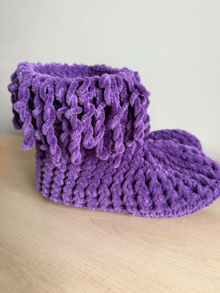 Kızlar İçin Mor Örgü Sıcak Ev Terliği - Görsel 2