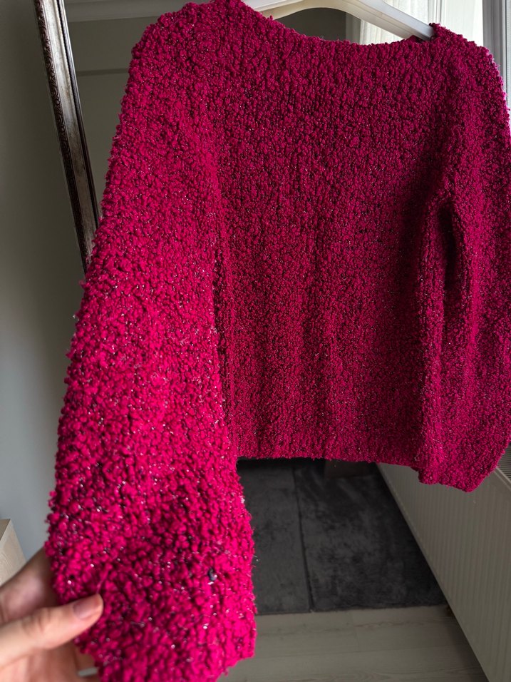 Vintage Pembe Kadın Triko Kazak, Bisiklet Yaka - Görsel 5