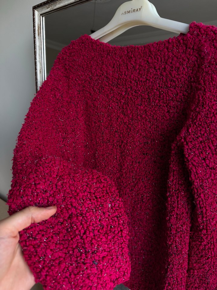 Vintage Pembe Kadın Triko Kazak, Bisiklet Yaka - Görsel 3