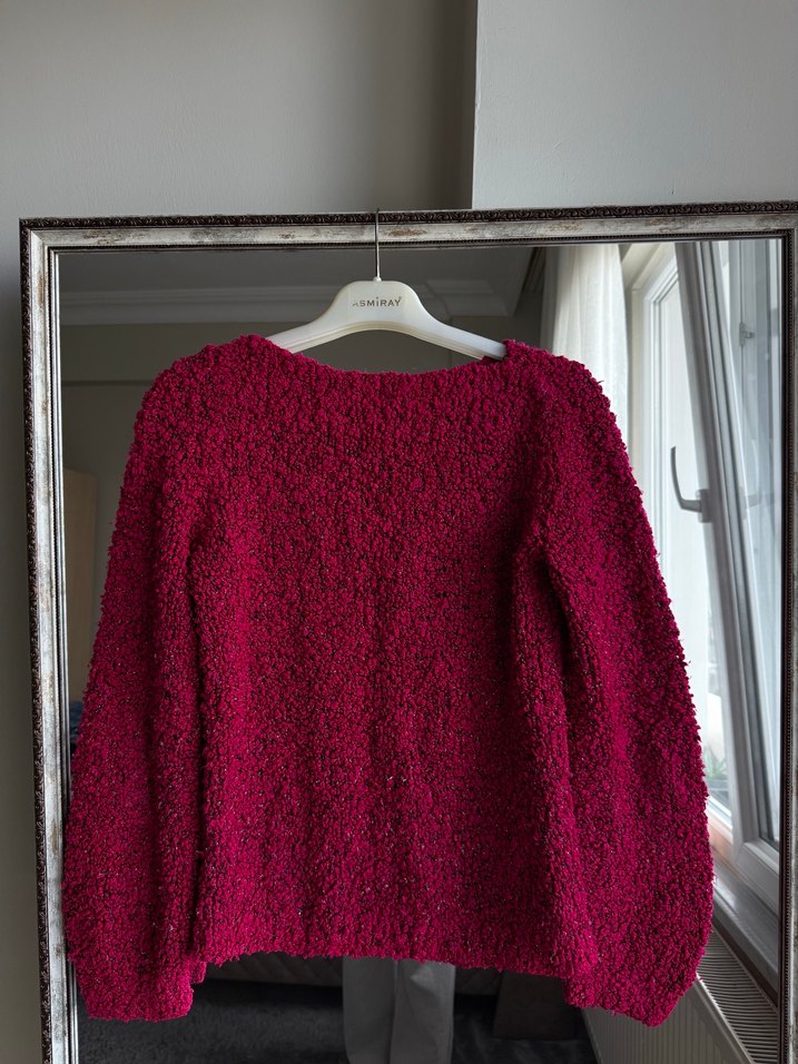 Vintage Pembe Kadın Triko Kazak, Bisiklet Yaka - Görsel 2