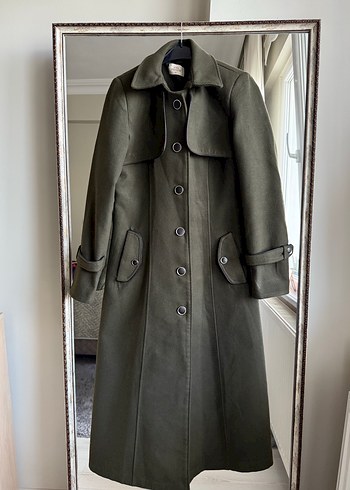 Kadın Kemerli Uzun Haki Kaşe Kaban - Görsel 7