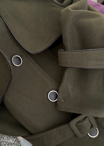 Kadın Kemerli Uzun Haki Kaşe Kaban - Görsel 9