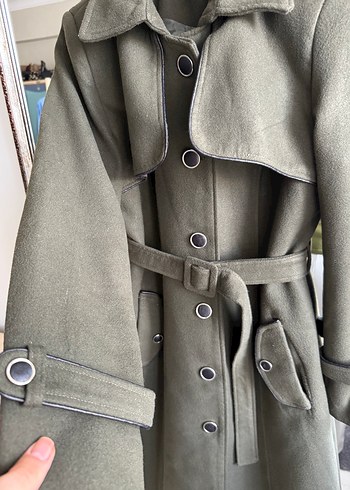 Kadın Kemerli Uzun Haki Kaşe Kaban - Görsel 6