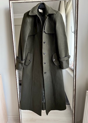 Kadın Kemerli Uzun Haki Kaşe Kaban - Görsel 8