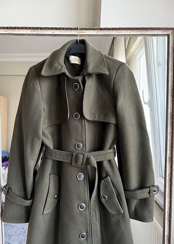 Kadın Kemerli Uzun Haki Kaşe Kaban - Görsel 2