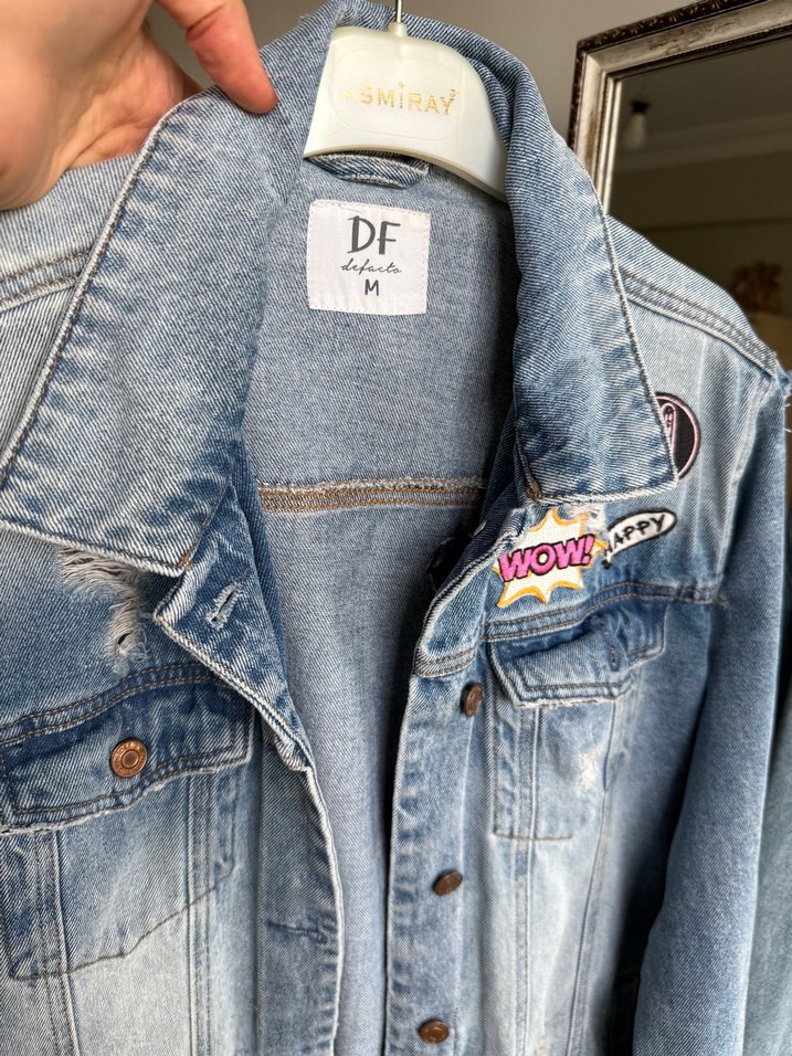 Nakışlı Mavi Kadın Denim Ceket - Görsel 5