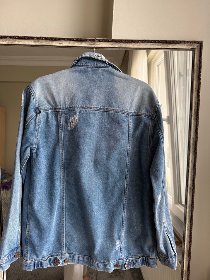 Nakışlı Mavi Kadın Denim Ceket - Görsel 3