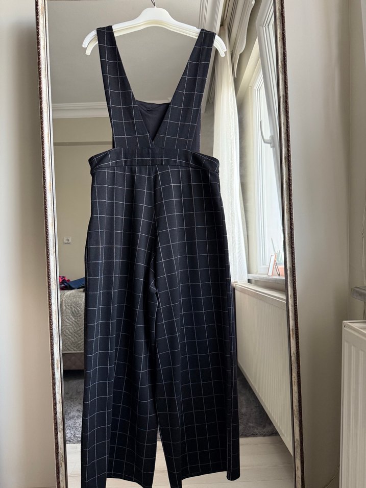 Düğmeli Kareli Salopet - Görsel 2