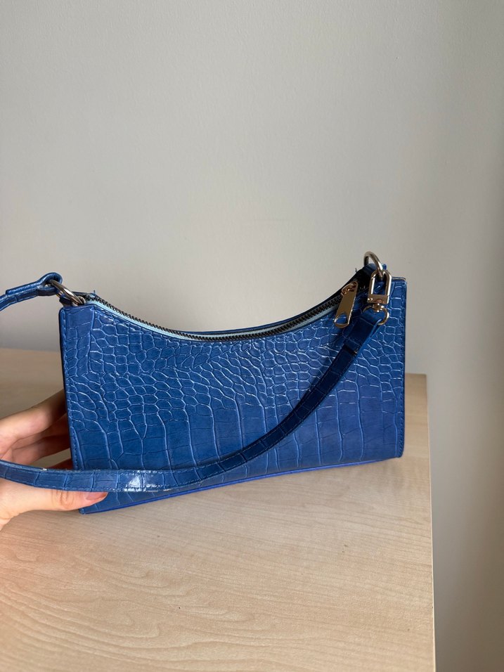 Saks mavi Parlak Yılan Desenli Deri Kadın Çanta - Görsel 3