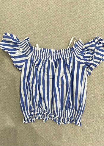 Koton Kids Koton Mavi Çizgili Askılı Piliseli Pamuklu Bluz Kız Çocuk