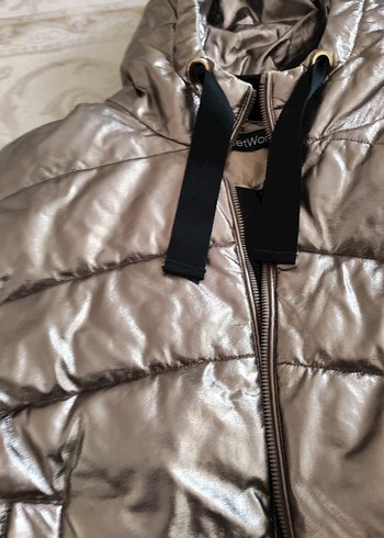 Gri Metalik Kadın Kışlık Mont Kapüşonlu - Görsel 2