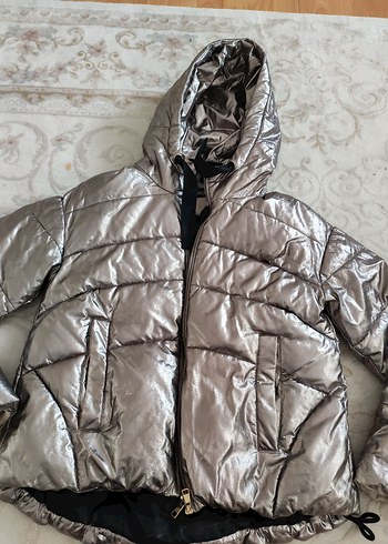 Gri Metalik Kadın Kışlık Mont Kapüşonlu - Görsel 3