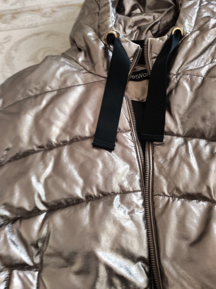 Gri Metalik Kadın Kışlık Mont Kapüşonlu - Görsel 2