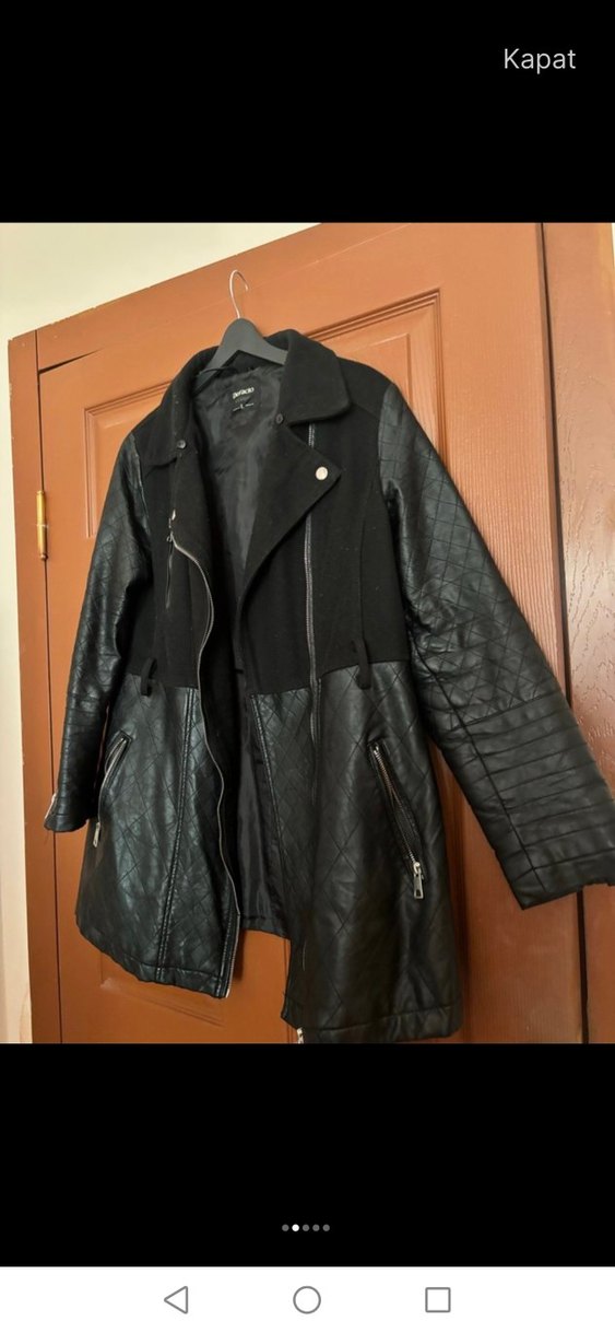Siyah Kemerli Midi Deri Kadın Ceket - Görsel 2