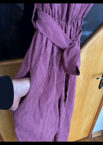 Bordo Uzun Askılı Kemerli Kadın Tulum - Görsel 5