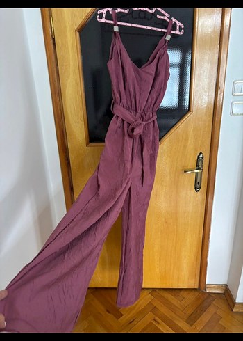 Bordo Uzun Askılı Kemerli Kadın Tulum - Görsel 2