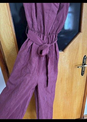 Bordo Uzun Askılı Kemerli Kadın Tulum - Görsel 3