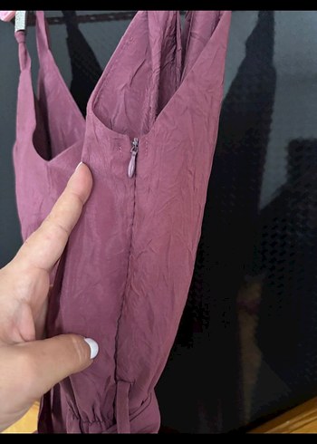 Bordo Uzun Askılı Kemerli Kadın Tulum - Görsel 4