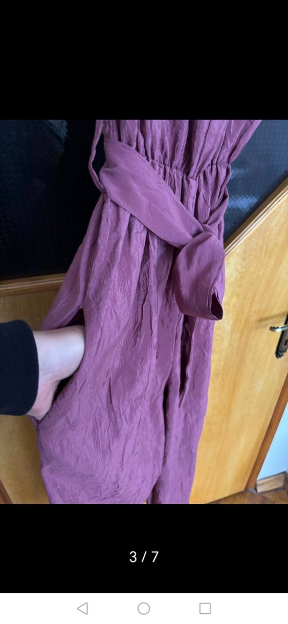 Bordo Uzun Askılı Kemerli Kadın Tulum - Görsel 5