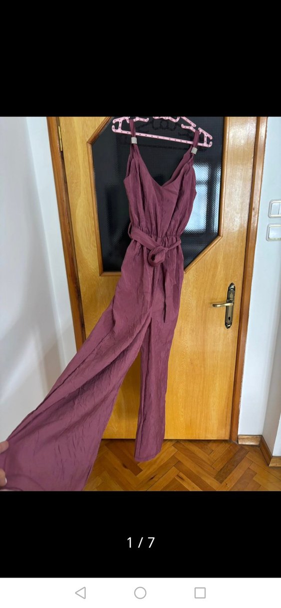 Bordo Uzun Askılı Kemerli Kadın Tulum - Görsel 2