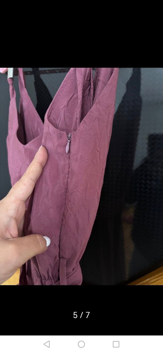 Bordo Uzun Askılı Kemerli Kadın Tulum - Görsel 4