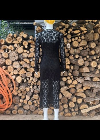 Uzun Kollu Siyah Dantel Elbise - Görsel 5