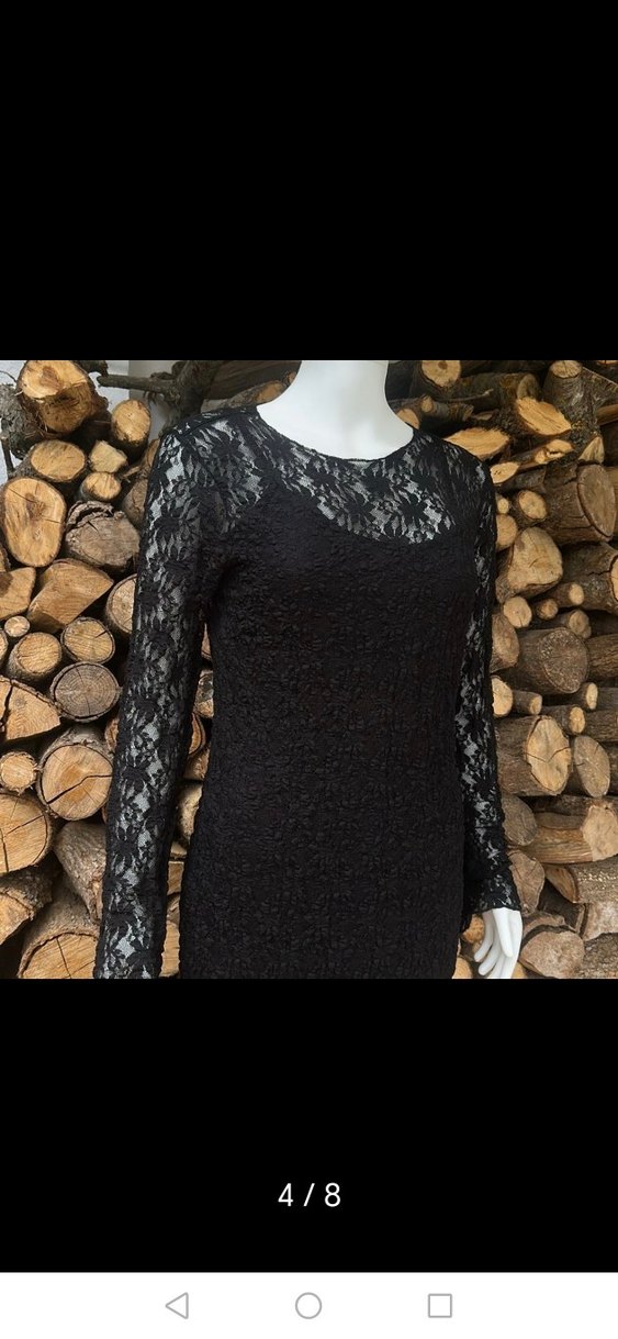 Uzun Kollu Siyah Dantel Elbise - Görsel 4