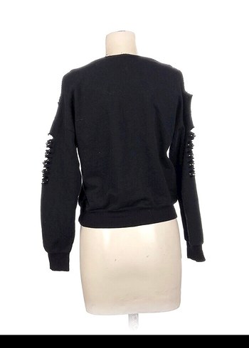 Siyah Yırtık Detaylı Uzun Kollu Sweatshirt - Görsel 3