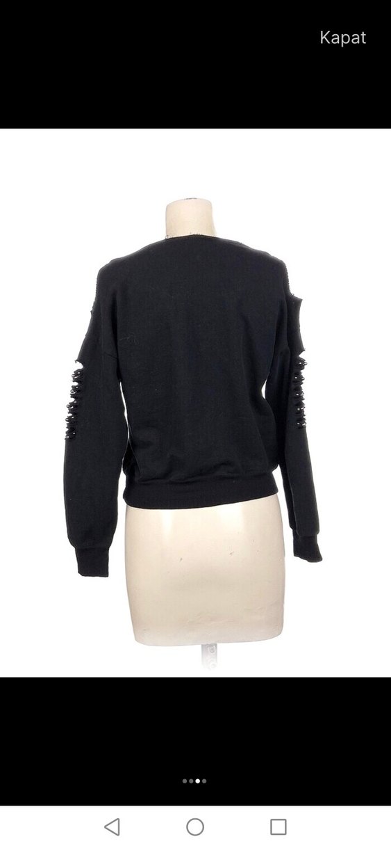 Siyah Yırtık Detaylı Uzun Kollu Sweatshirt - Görsel 3