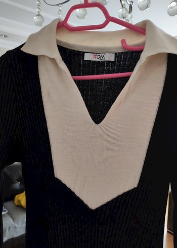 V Yaka Siyah Uzun Örme Elbise - Görsel 3