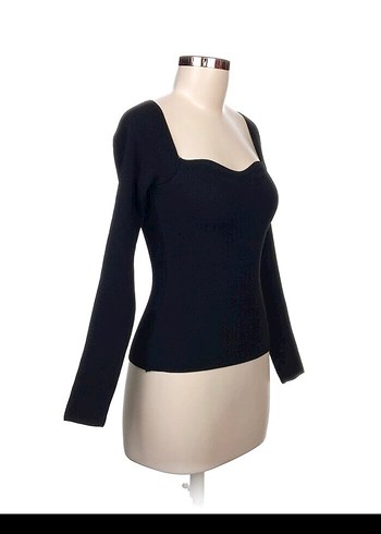 Siyah, V Yakalı, Uzun Kollu Kadın Bluz - Görsel 2