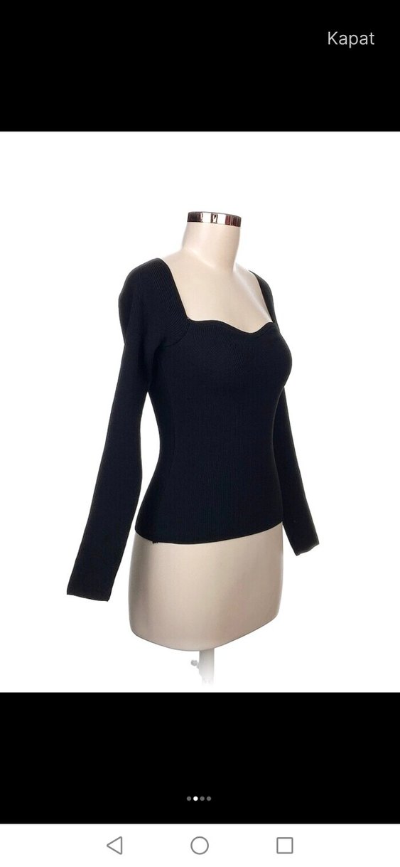 Siyah, V Yakalı, Uzun Kollu Kadın Bluz - Görsel 2